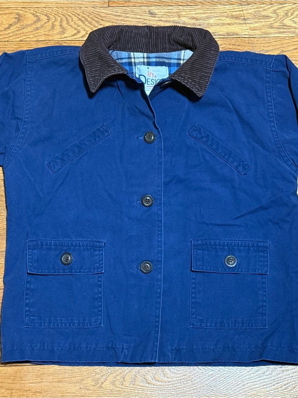 VTG 90’s Girls (7/8) Blue Chore Jacket w/Brown Corduroy Collar & Flannel Lining